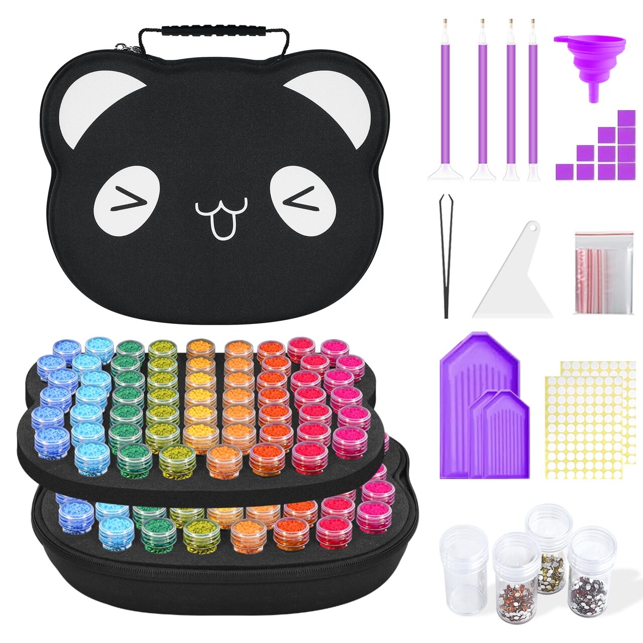 Diamond Painting Storage Containers,120 Slots Diamond Art Accessories, 5D Diamond Painting Kits with Tools for Jewelry Bead Rhinestones Organizer (120-Black)